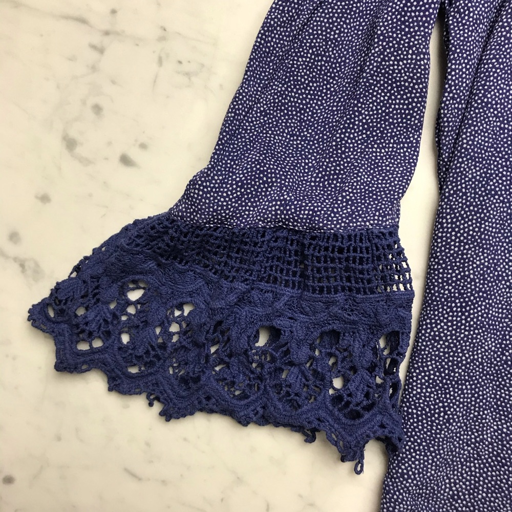 Alya Blue Cold Shoulder 3/4 Bell Seeve Blouse Top - Picture 4 of 8